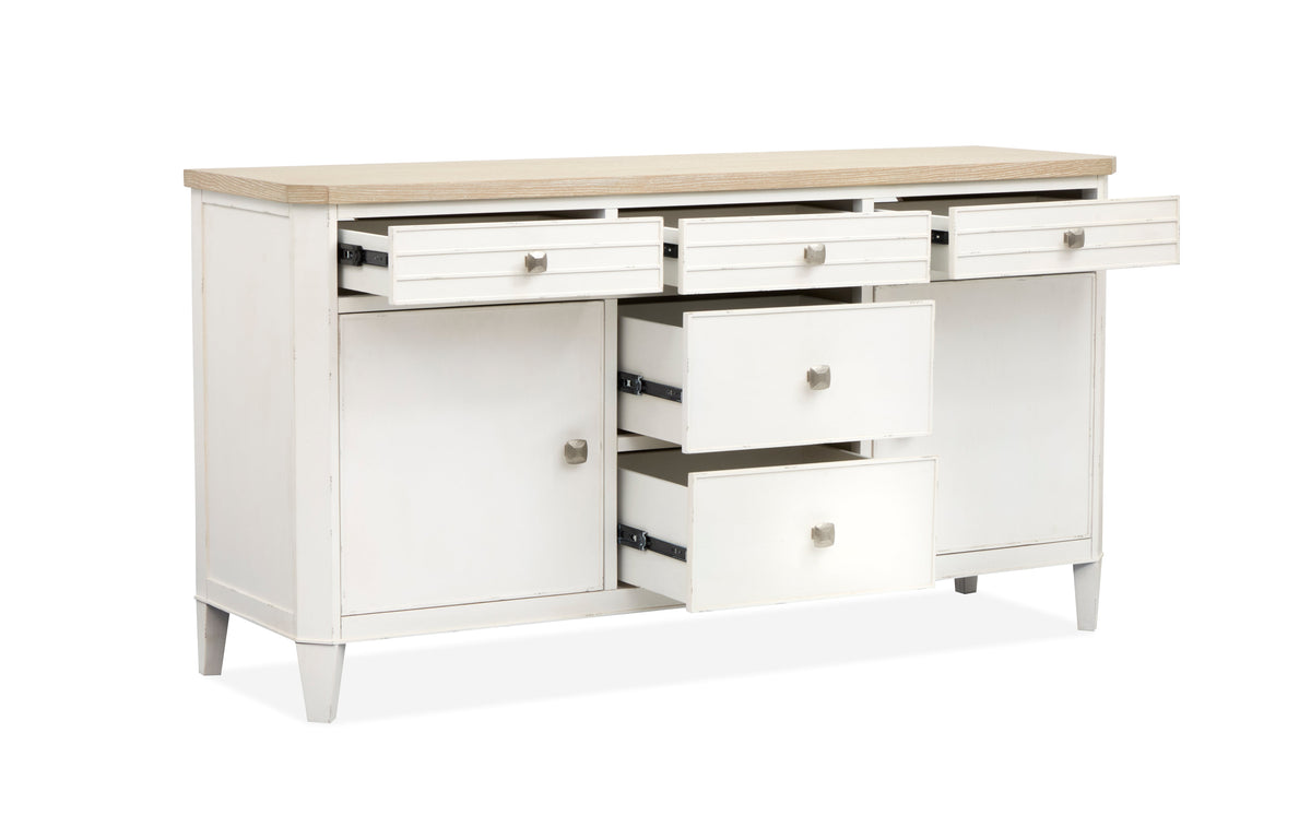 Salt Life Home Echo Isles Sea Pearl And Driftwood Extendable Rectangular Dining Table With 6 Side Chairs And Buffet