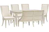 Magnussen Home Newport Alabaster Extendable Rectangular Dining Table With 4 Arm Chairs And Upholstered Bench