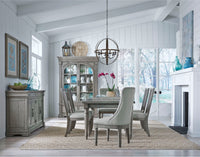 Pulaski Madison Ridge Bluff Grey Farmhouse Leg Dining Table With 4 Side Chairs And Server