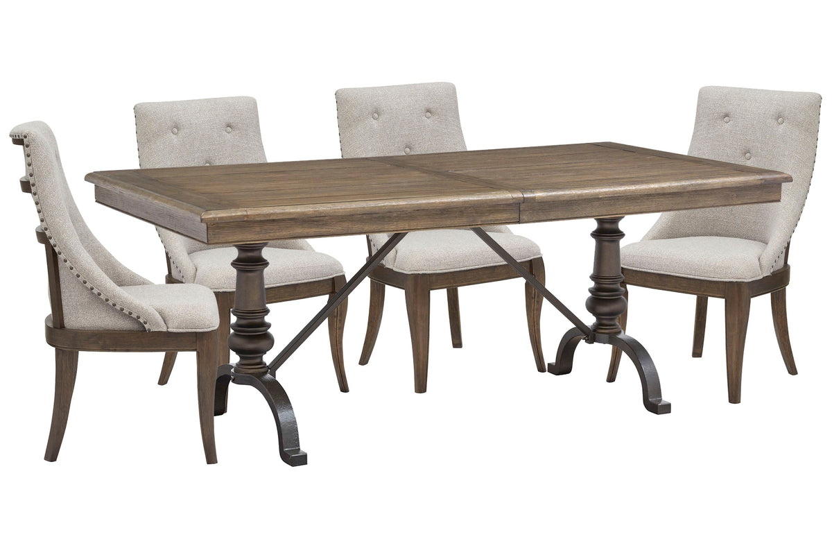 Magnussen Home Roxbury Manor Homestead Brown Extendable Rectangular Dining Table With 4 Arm Chairs