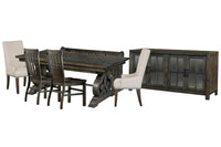 Magnussen Home Bellamy Peppercorn Extendable Rectangular Dining Table With 2 Side Chairs 2 Host Chairs Bench And Buffet