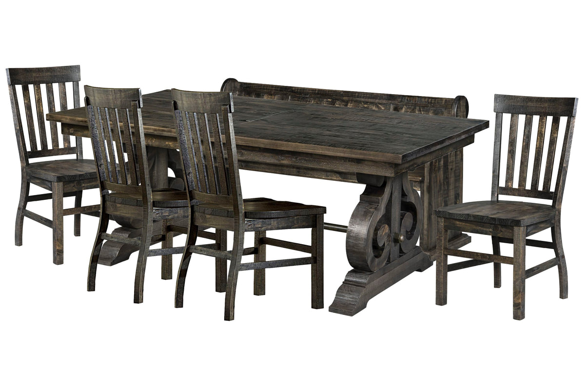 Magnussen Home Bellamy Peppercorn Extendable Rectangular Dining Table With 4 Side Chairs And Bench