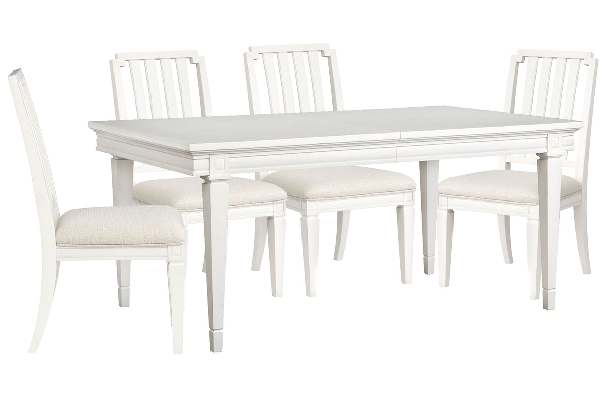 Magnussen Home Willowbrook Egg Shell White Extendable Rectangular Dining Table With 4 Side Chairs