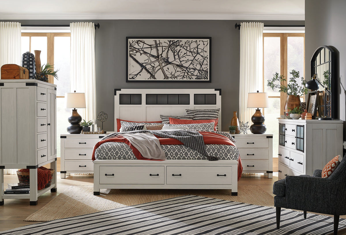Magnussen Home Harper Springs Silo White Queen Panel Storage Bed