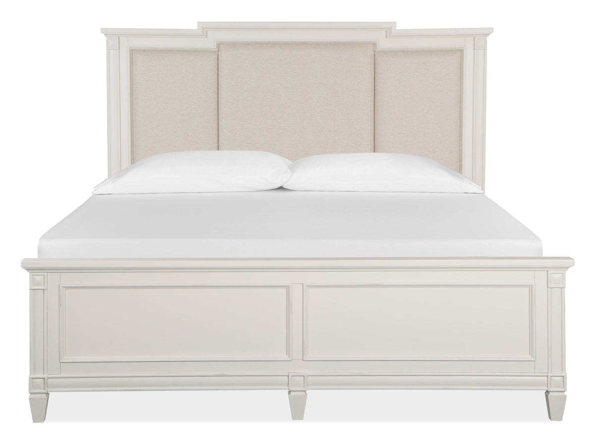 Magnussen Home Willowbrook Egg Shell White California King Panel Upholstered Bed With Nightstand