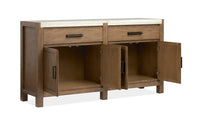 Magnussen Home Plum Creek Sierra Brown Rectangular Dining Table With 4 Side Chairs Bench Server And Display Cabinet