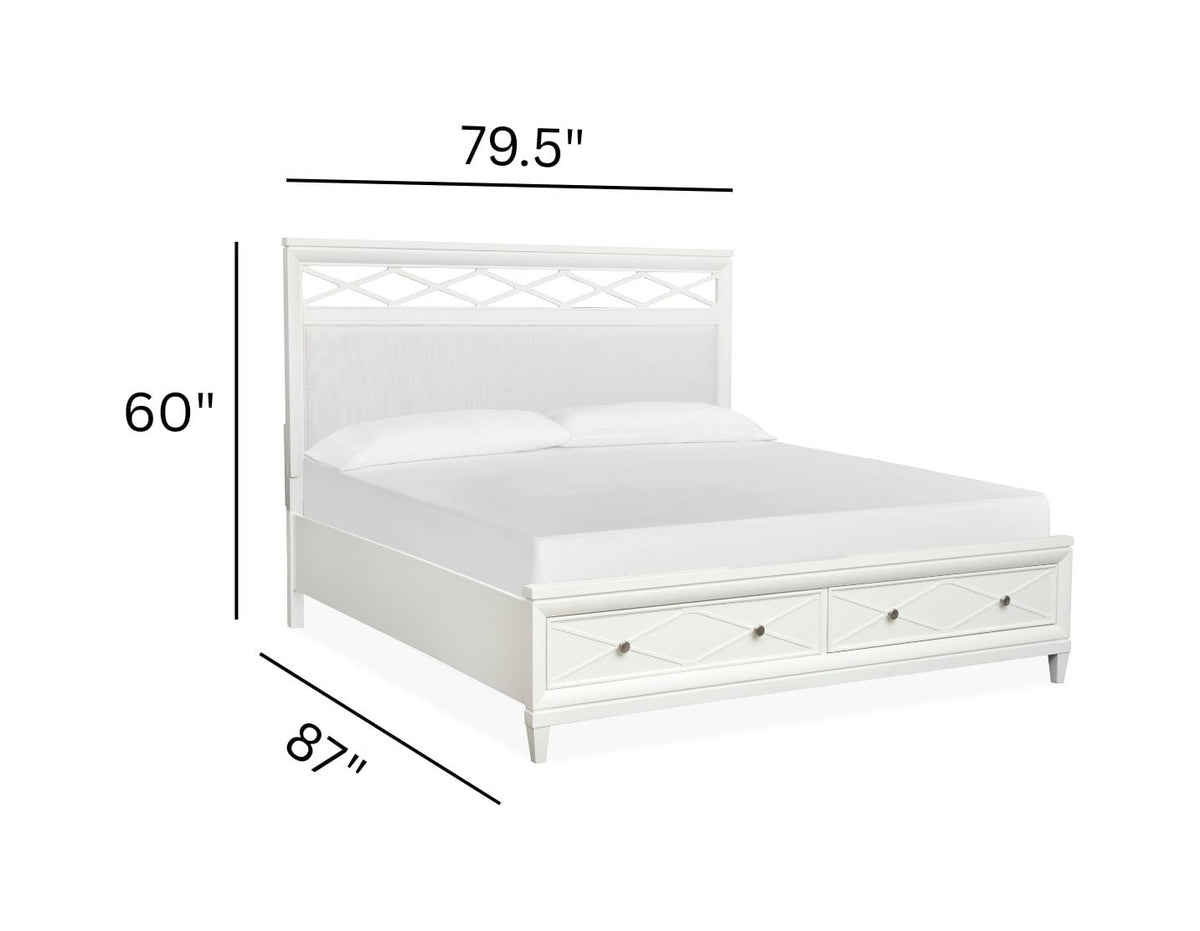 Magnussen Home Springhouse Whisper White King Upholstered Panel Storage Bed
