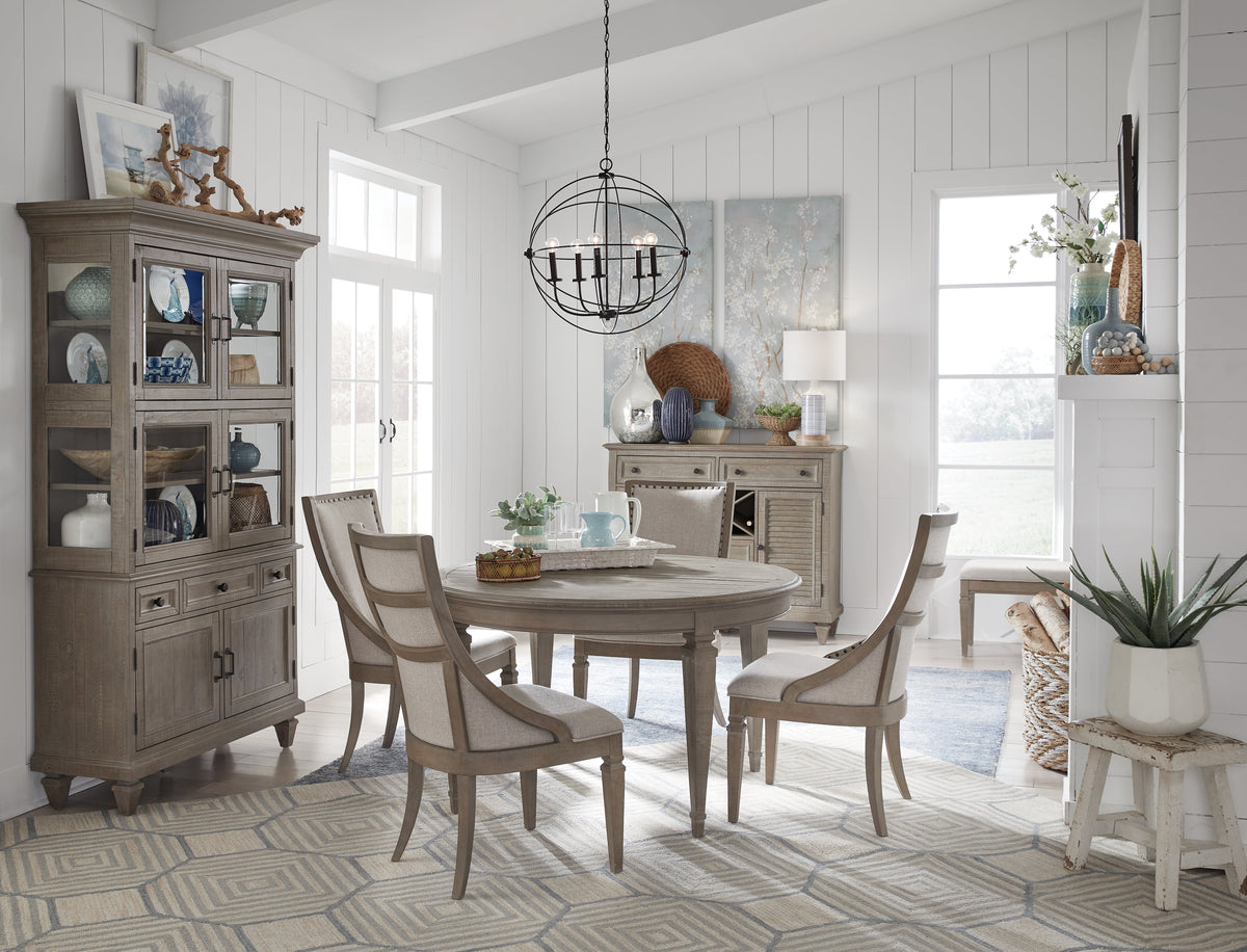 Magnussen Home Lancaster Dovetail Grey Extendable Round Dining Table With 4 Side Chairs