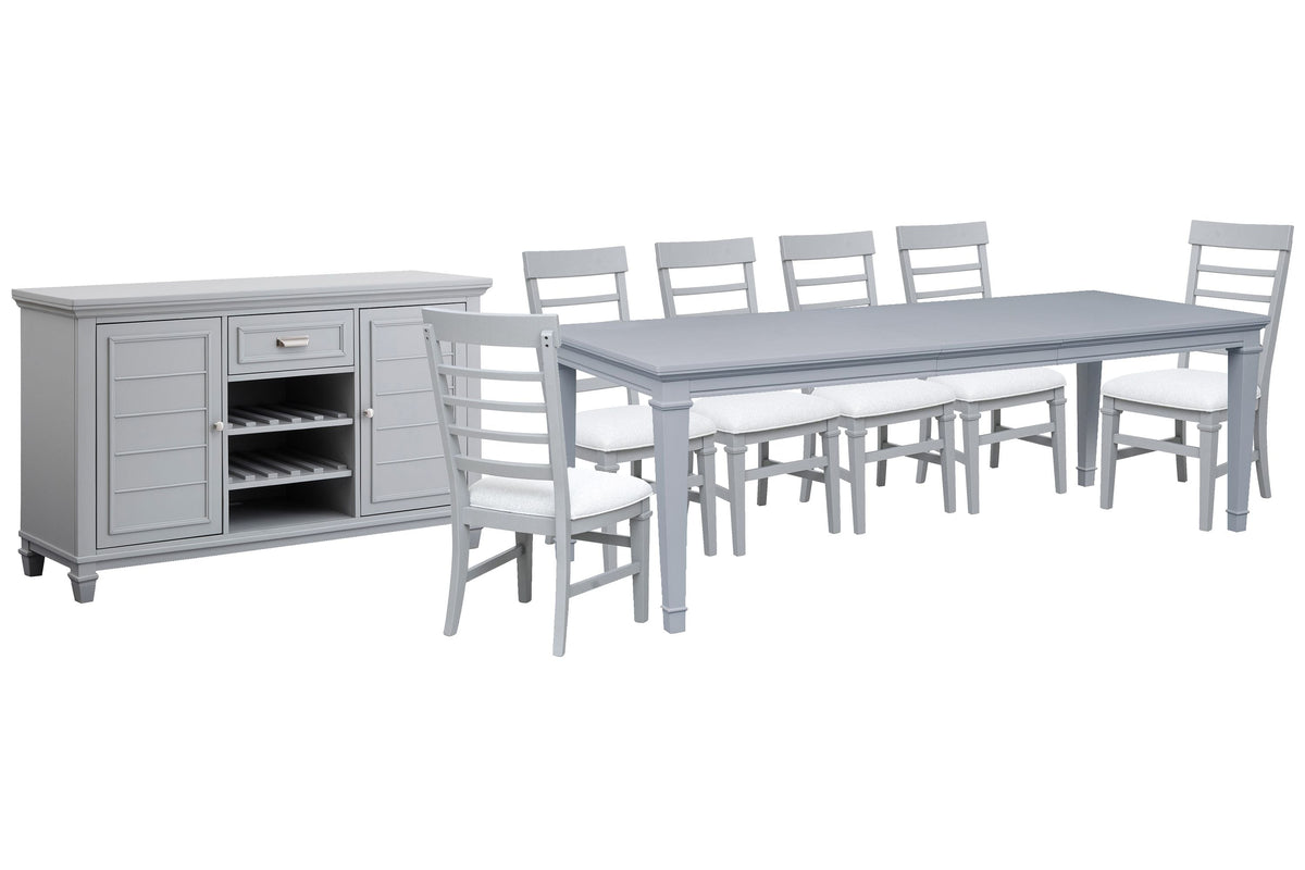Magnussen Home Charleston Harbor Gray Grey Extendable Rectangular Dining Table With 6 Side Chairs And Server