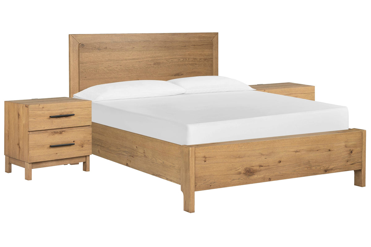 Magnussen Home Davenport Rustic Caramel Queen Panel Bed With 2 Nightstands