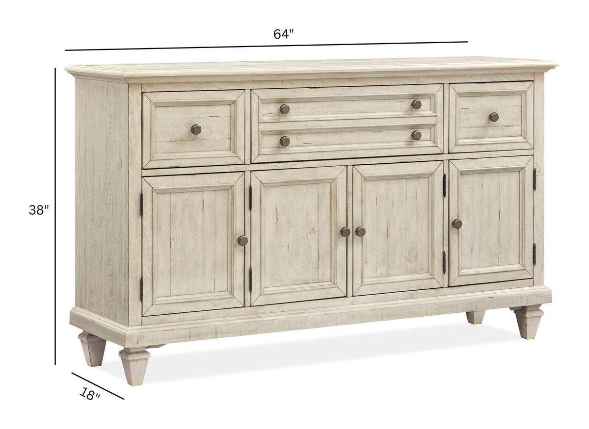 Magnussen Home Newport Alabaster Extendable Rectangular Dining Table With 2 Upholstered Benches 2 Side Chairs And Buffet