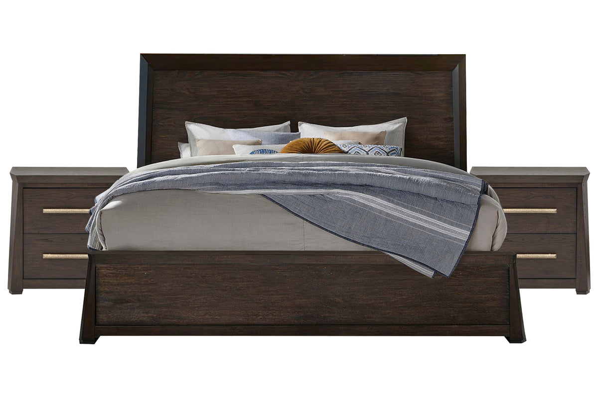 Magnussen Home Tauren Coffee Bean King Panel Bed With 2 Nightstands