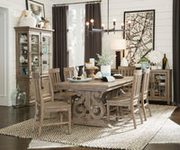 Magnussen Home Tinley Park Dove Tail Grey Extendable Rectangular Dining Table With 4 Side Chairs Server And Dining Cabinet