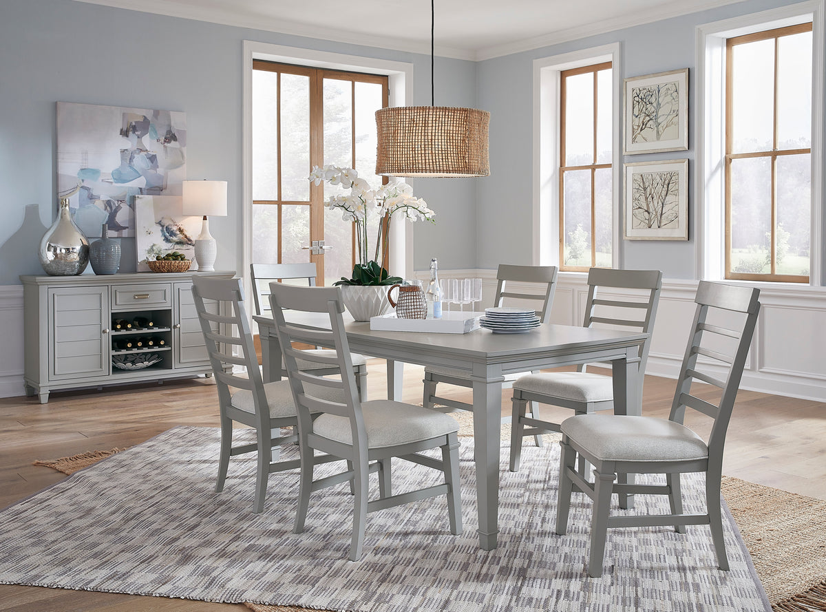Magnussen Home Charleston Harbor Gray Grey Extendable Rectangular Dining Table With 6 Side Chairs And Server