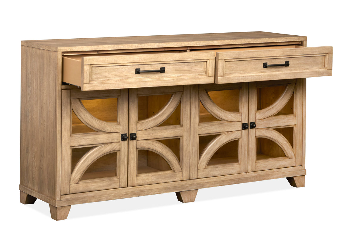 Magnussen Home Coventry Honey Maple Extendable 48" Round Dining Table With 4 Side Chairs And Buffet