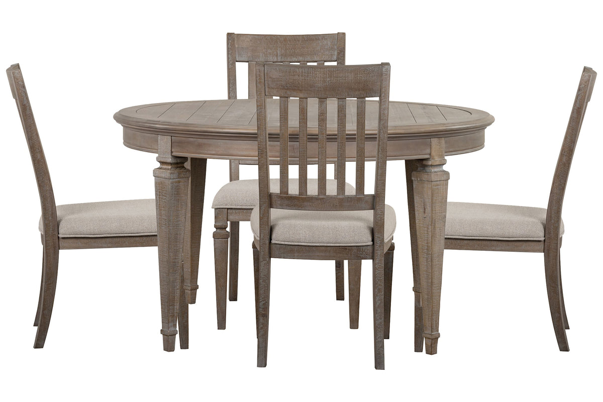 Magnussen Home Lancaster Dovetail Grey Extendable Round Dining Table With 4 Side Chairs
