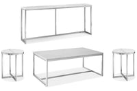 Magnussen Home Esme White Marble And Brushed Nickel Rectangular Cocktail Table With 2 Round End Table And Sofa Table