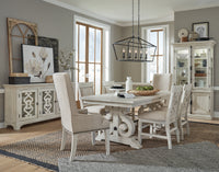 Magnussen Home Bronwyn Alabaster Extendable Rectangular Dining Table With 2 Benches 2 Side Chairs And Buffet