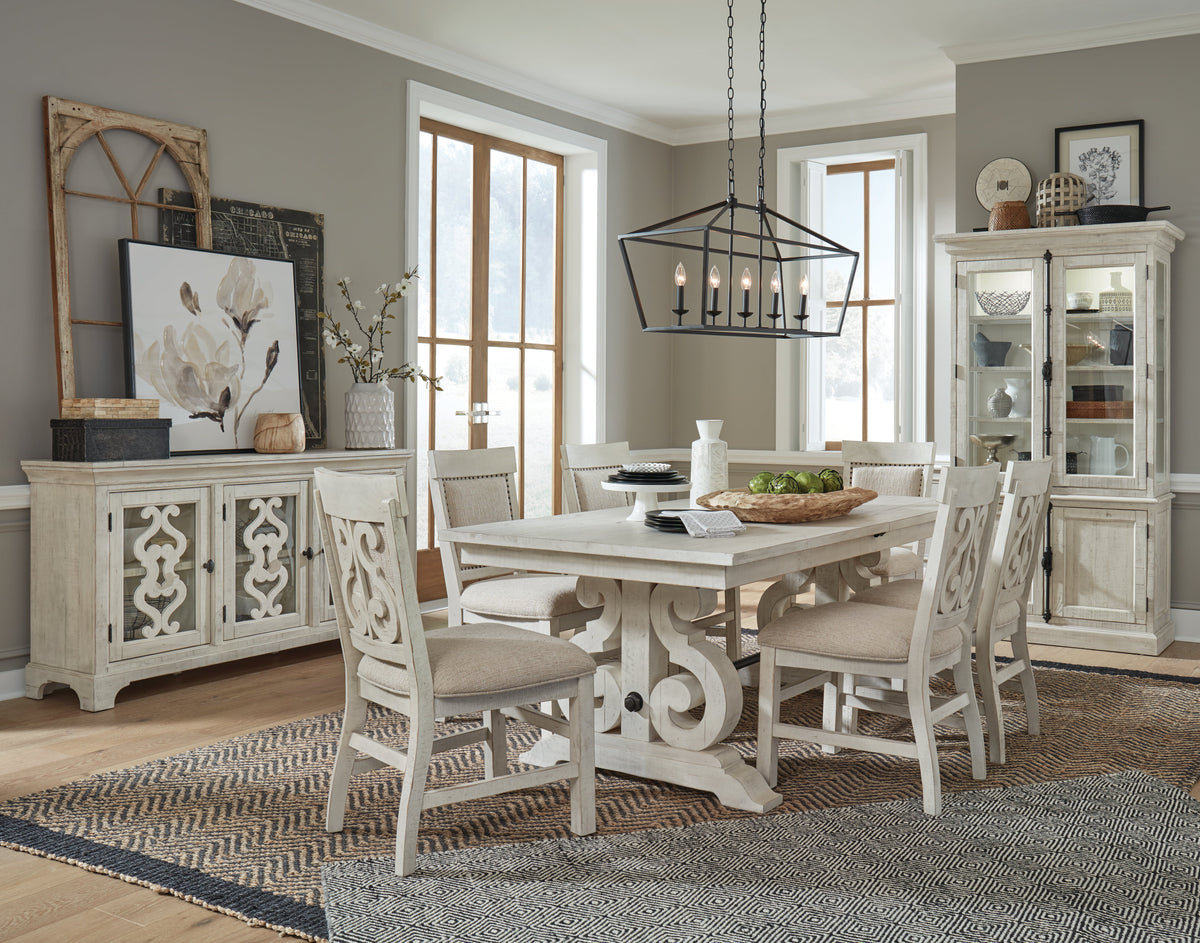 Magnussen Home Bronwyn Alabaster Extendable Rectangular Dining Table With 2 Benches And 2 Side Chairs