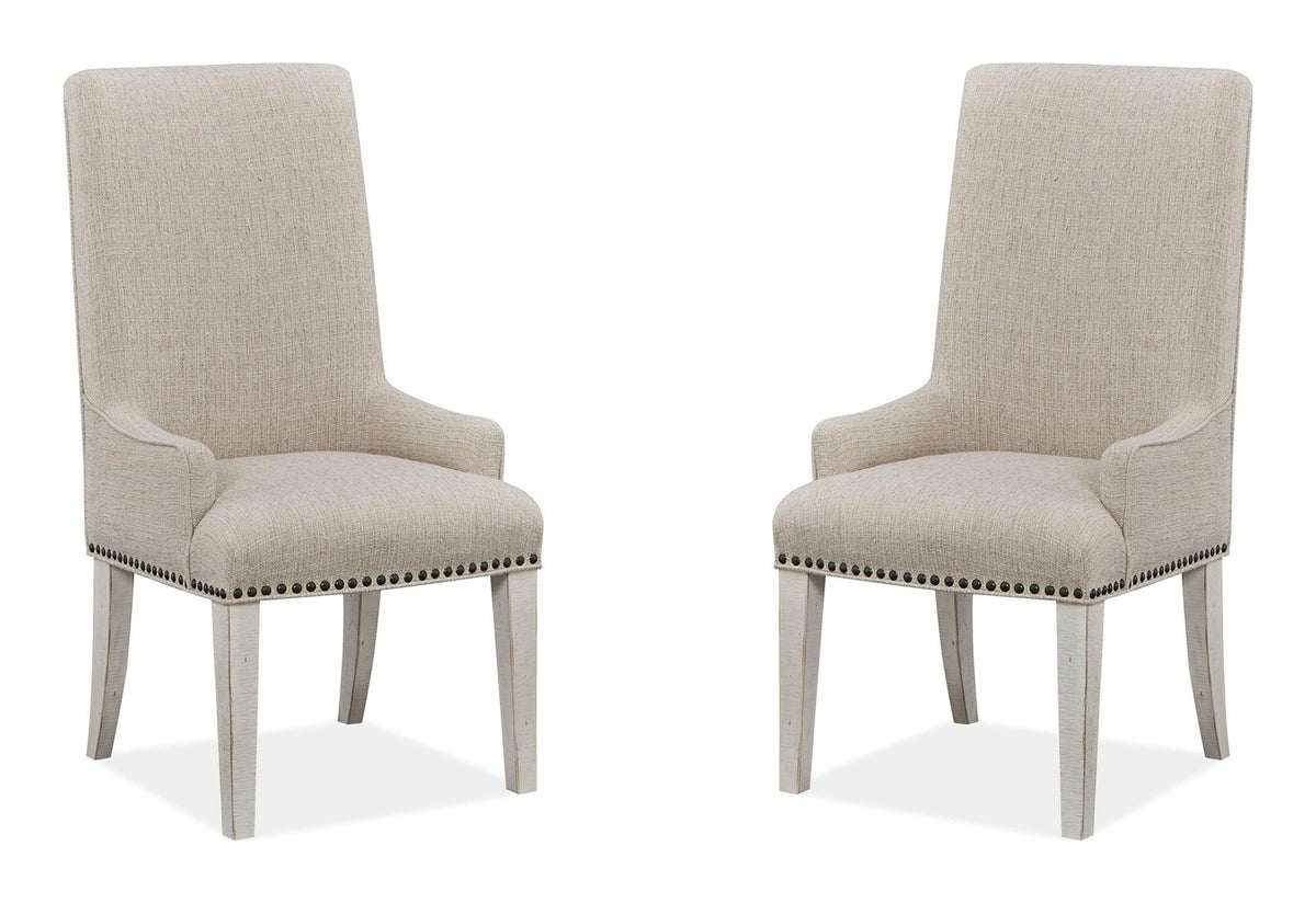 Magnussen Home Bronwyn Alabaster Extendable Rectangular Dining Table With 4 Upholstered Side Chairs And 2 Host Chairs