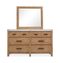 Magnussen Home Plum Creek Sierra Brown Queen Panel Bed 2 Nightstands And Drawer Dresser With Landscape Mirror