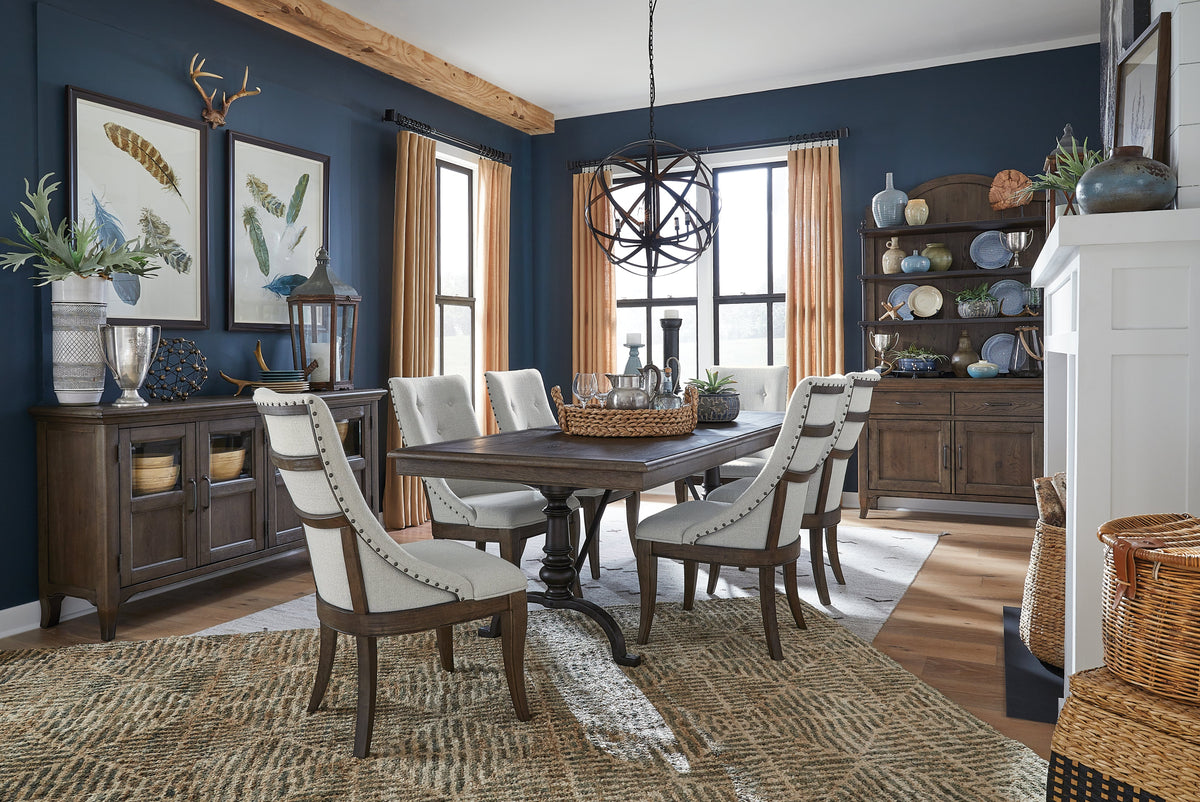 Magnussen Home Roxbury Manor Homestead Brown Extendable Rectangular Dining Table With 4 Arm Chairs