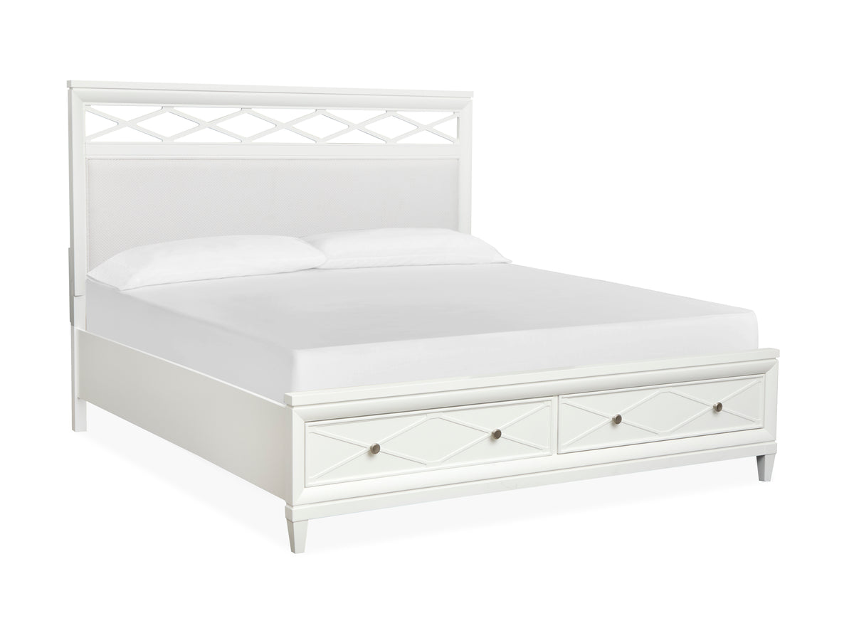 Magnussen Home Springhouse Whisper White King Upholstered Panel Storage Bed