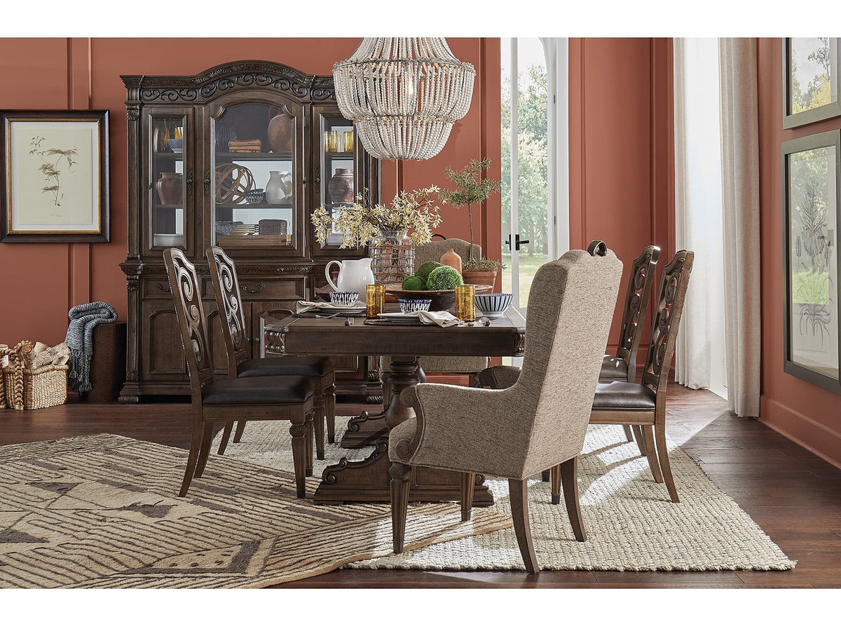 Magnussen Home Durango Willadeene Brown Extendable Trestle Dining Table With 6 Side Chairs And Buffet