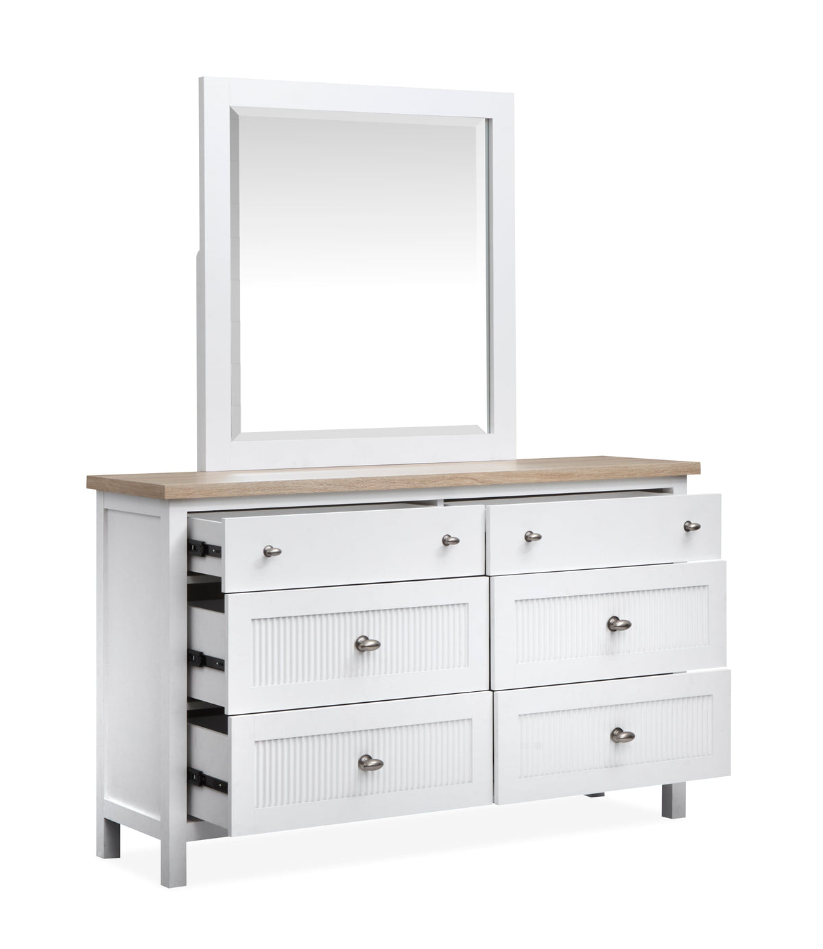 Salt Life Home Windmill Harbour White Whisp And Sand King Panel Bed 2 Nightstands And Drawer Dresser With Portrait Mirror