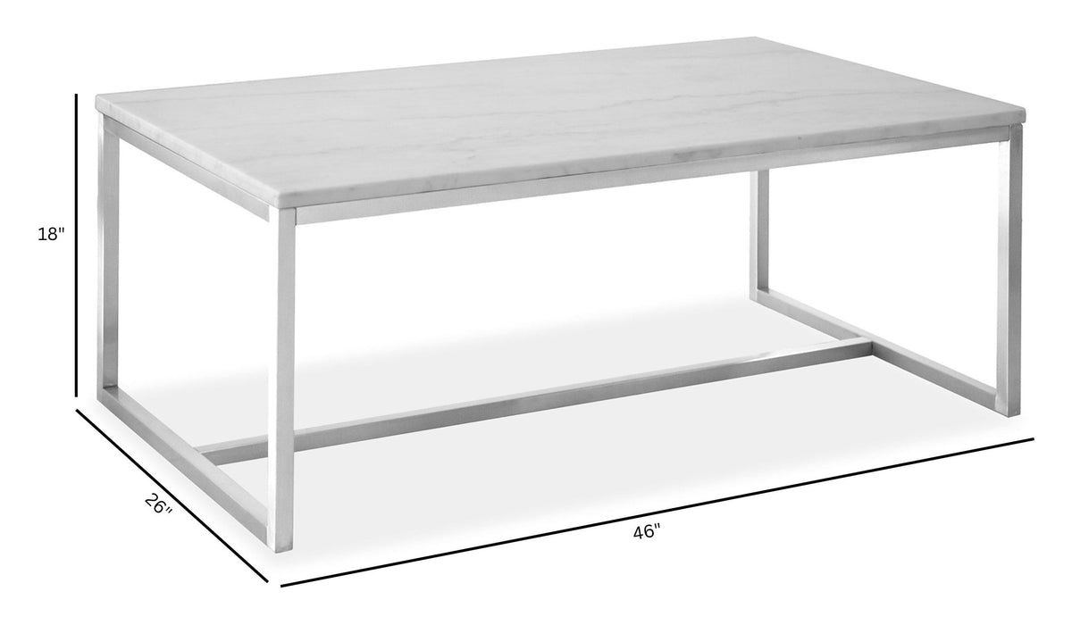 Magnussen Home Esme White Marble And Brushed Nickel Rectangular Cocktail Table With 2 Round End Table And Sofa Table