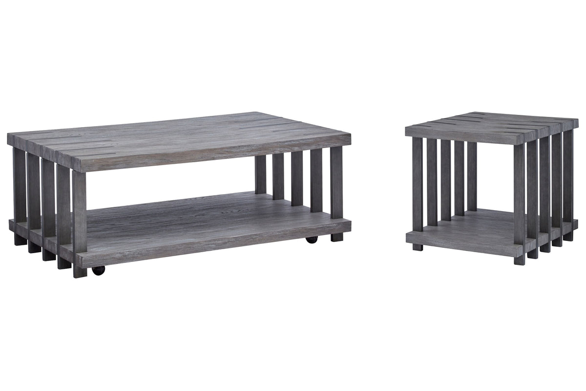 Magnussen Home Eldridge Weathered Gravel And Satin Bronze Rectangular Cocktail Table With End Table