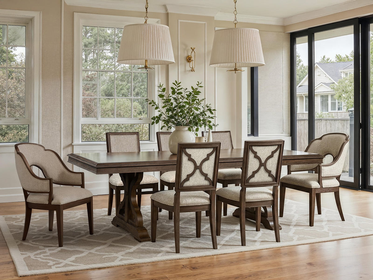 Magnussen Home Jubilee Brown Extendable Trestle Dining Table With 6 Arm Chairs