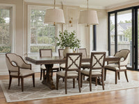 Magnussen Home Jubilee Brown Extendable Trestle Dining Table With 6 Arm Chairs