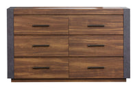 Magnussen Home Jensen Tavern Brown King Panel Bed 2 Nightstands Double Drawer Dresser With Landscape Mirror And Drawer Chest
