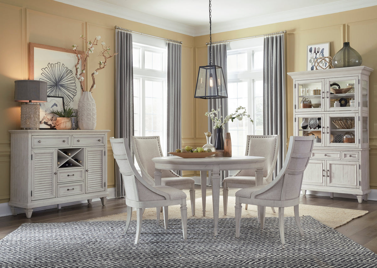 Magnussen Home Newport Alabaster Extendable Round Dining Table With 4 Side Chairs