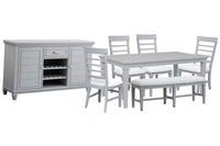 Magnussen Home Charleston Harbor Gray Grey Extendable Rectangular Dining Table With 4 Side Chairs Bench And Server