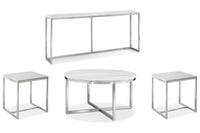 Magnussen Home Esme White Marble And Brushed Nickel Round Cocktail Table With 2 Rectangular End Table And Sofa Table