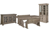 Magnussen Home Tinley Park Dove Tail Grey Extendable Rectangular Dining Table With 2 Benches Server And Dining Cabinet