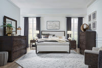 Magnussen Home Rowan Espresso King Upholstered Panel Bed With 2 Open Nightstands