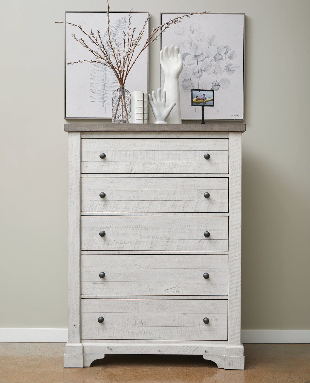 Samuel Lawrence Valley Ridge Distressed White 5 Drawer Chest