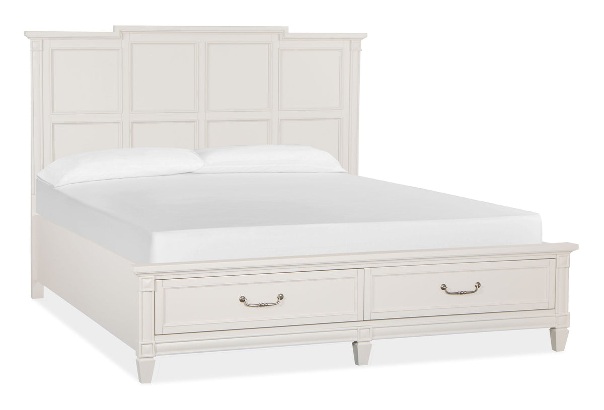 Magnussen Home Willowbrook Egg Shell White California King Panel Storage Bed With Open Nightstand
