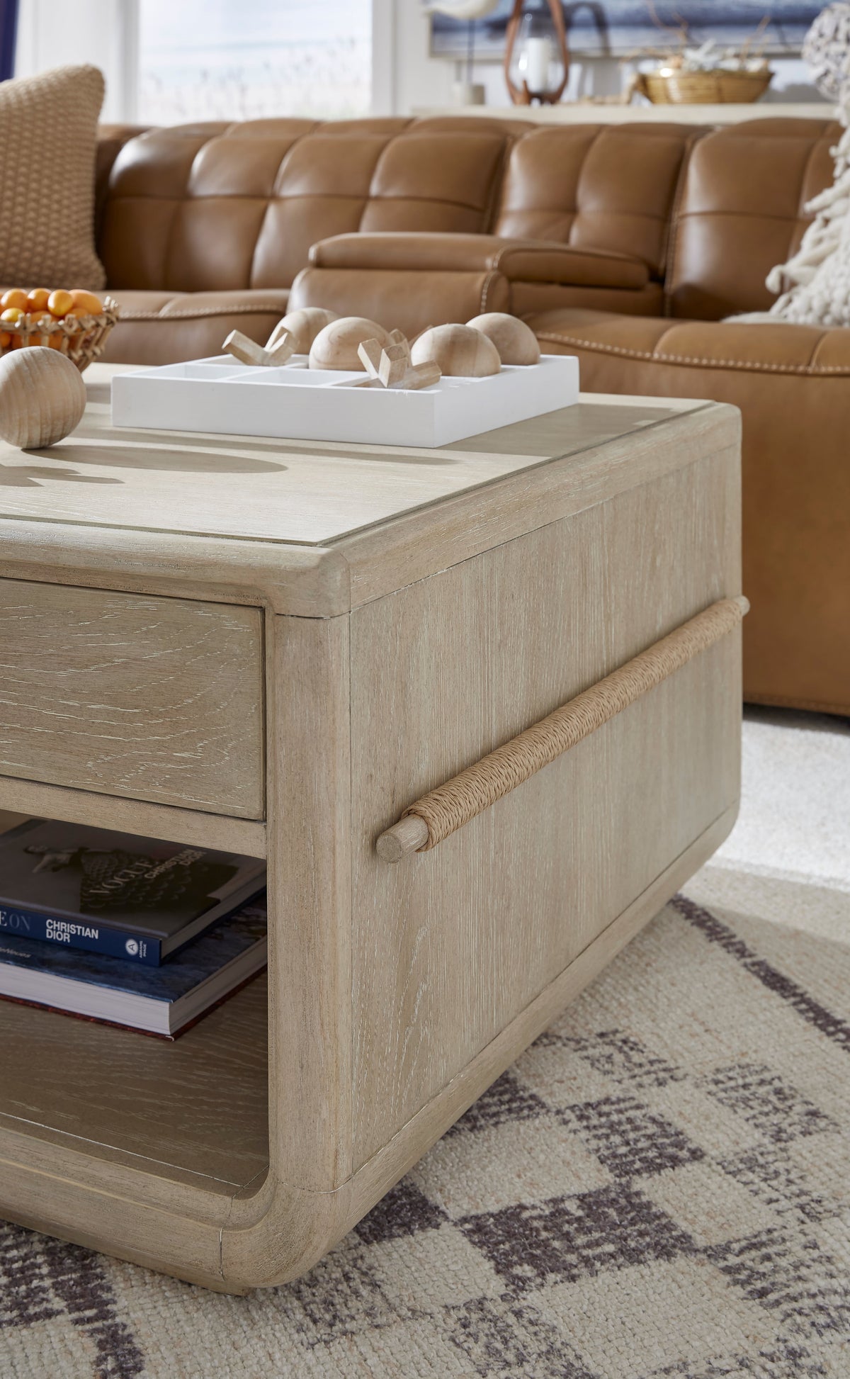Salt Life Home Sunset Cove Sanibel Brown Rectangular Caster Cocktail Table With Chairside End Table