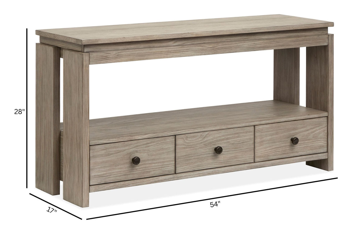 Magnussen Home Conrad Stone Harbor Grey Rectangular Lift Top Storage Cocktail Table With 2 End Table And Sofa Table