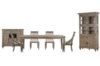 Magnussen Home Lancaster Dovetail Grey Extendable Rectangular Dining Table With 2 Side Chairs 2 Arm Chairs Server And Dining Cabinet