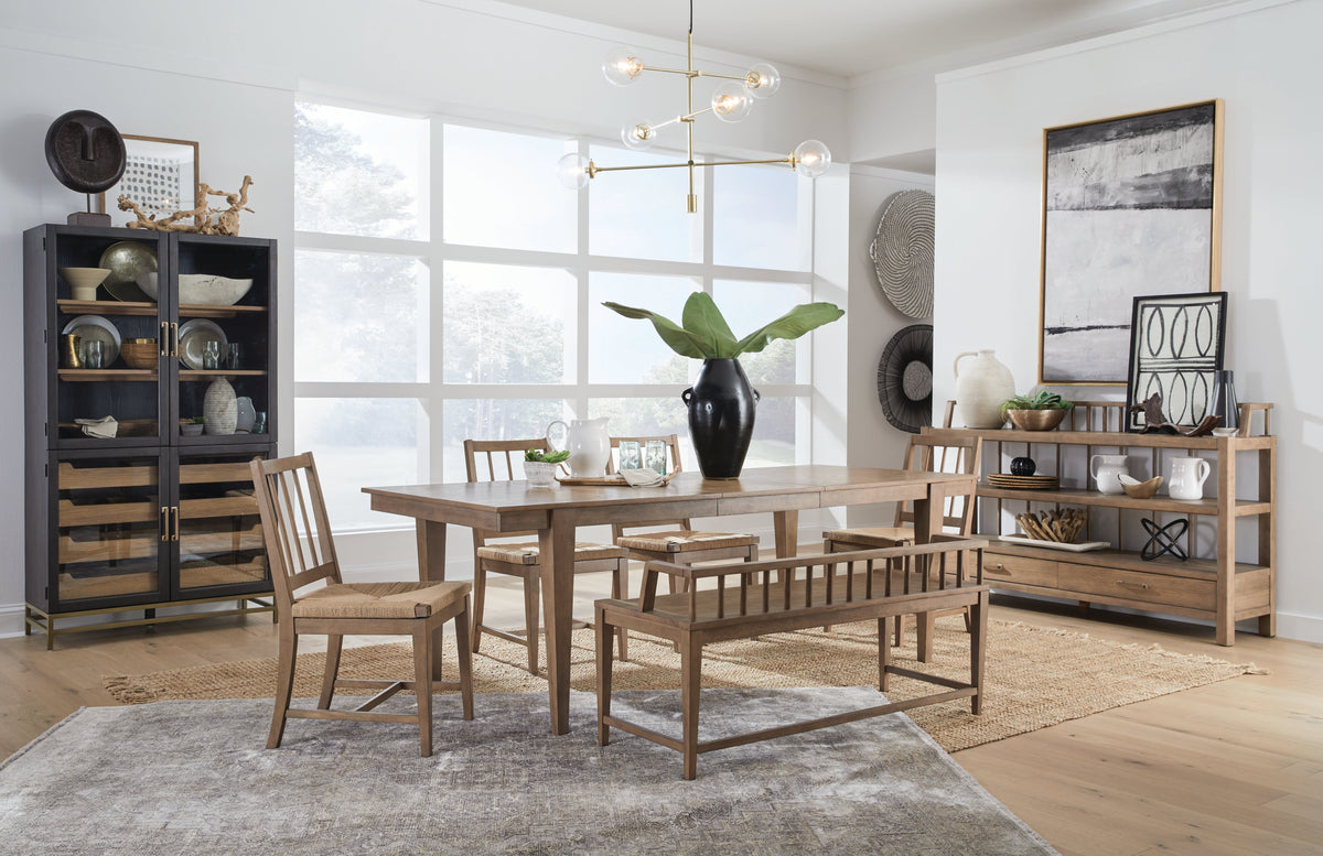 Magnussen Home Lindon Belgian Wheat Extendable Rectangular Dining Table With 2 Grey Side Chairs 2 Arm Chairs And Buffet