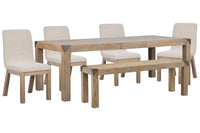 Magnussen Home Ainsley Cerused Khaki Extendable Rectangular Dining Table With 4 Host Chairs And Bench