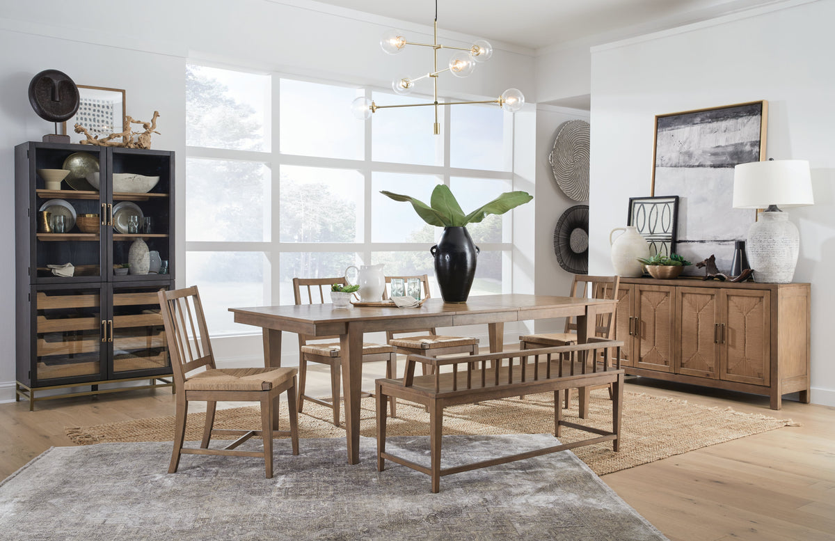Magnussen Home Lindon Belgian Wheat Extendable Rectangular Dining Table With 6 Paper Cord Side Chairs And Buffet