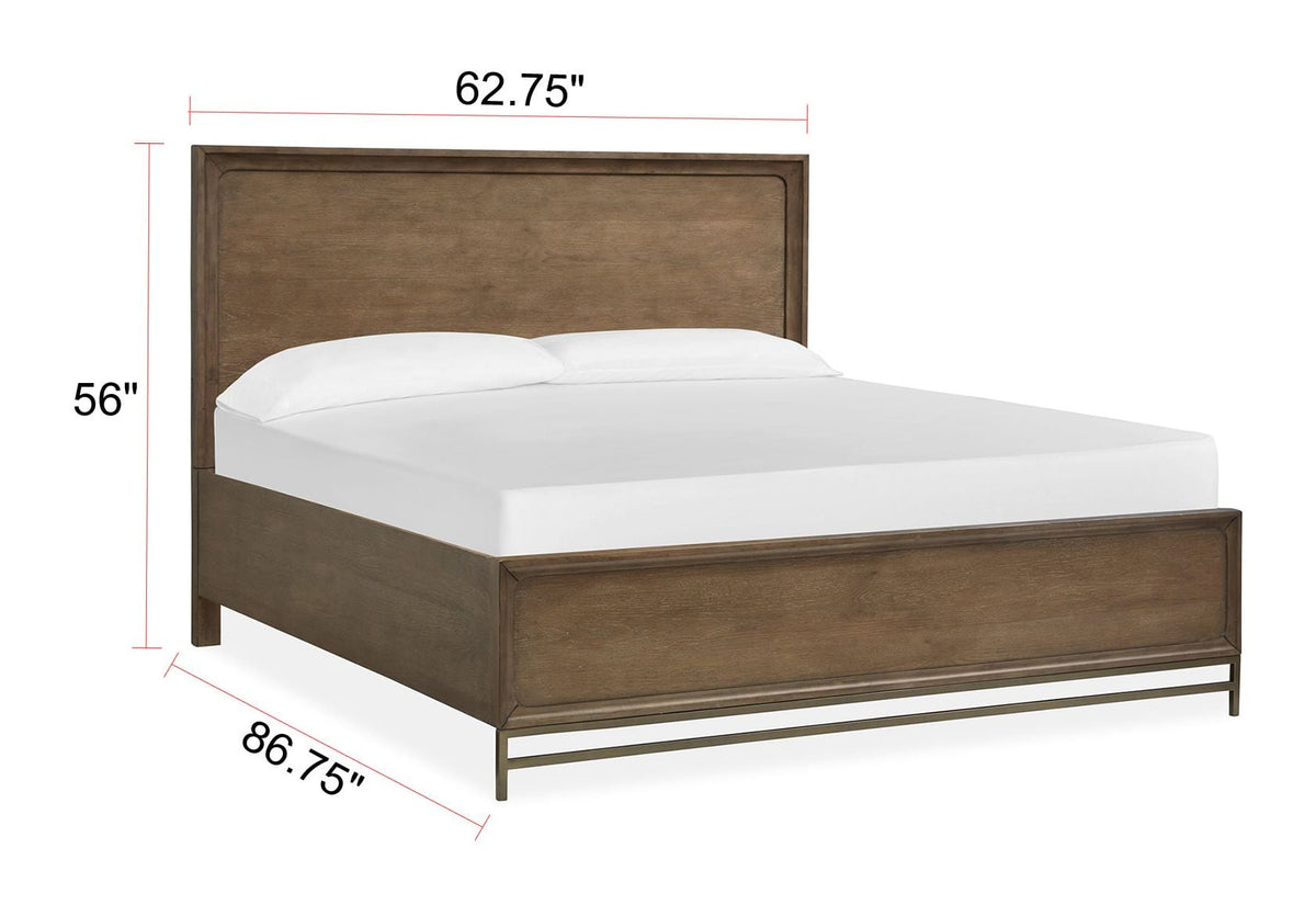 Magnussen Home Lindon Belgian Wheat And Coffee Bean Queen Panel Bed 2 Nightstands Drawer Dresser With Landscape Mirror And Drawer Chest