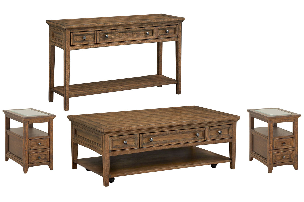 Magnussen Home Bay Creek Toasted Nutmeg Rectangular Cocktail Table With 2 Chairside End Table And Sofa Table
