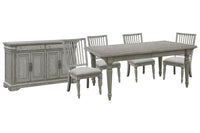 Pulaski Madison Ridge Bluff Grey Farmhouse Leg Dining Table With 4 Side Chairs And Server
